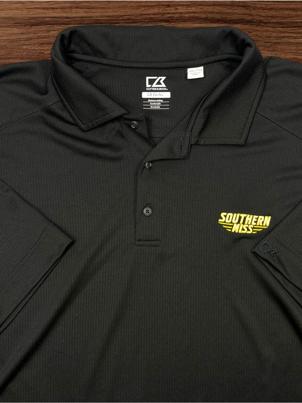 Cutter & Buck CB DryTec Solid Black SS Polo Southern Miss Stitch Size XXLT